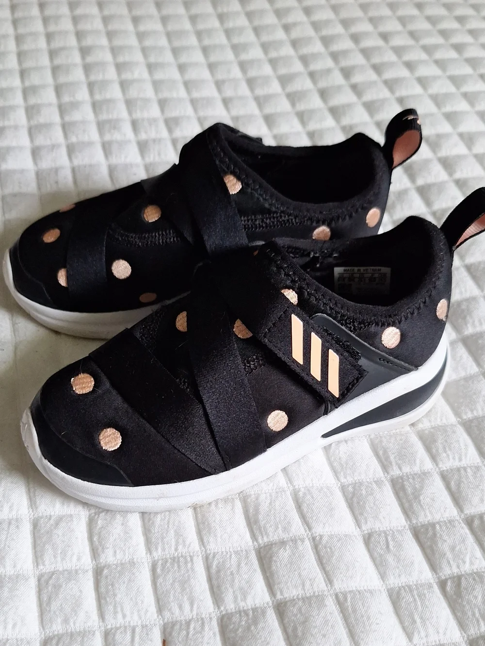Adidas Minnie Mouse Girls Black Sneakers with Rose Gold Polka Dots
